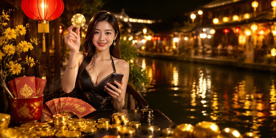 Người dùng Hội An ngồi bên tách cà phê, mở phong bì đỏ nhận thưởng từ xổ số trực tuyến